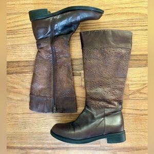 David Tate Womens Bronco Brown Leather Tall Boots Womens Size 8 Side Zip